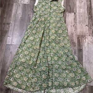 India Amory Cotton Green Floral  Maxi Dress Sz 2 Ruffle Boho Cottage Sle…